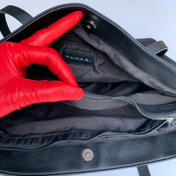 _Tahari black pebbled vintage designer shoulder tote bag +removable zipper pouch - Picture 9 of 11